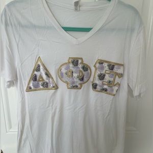 DPHIE sorority Tshirt white with Purple letters